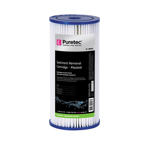 Puretec PL Series MaxiPlus Pleated Sediment Cartridges (Washable)  4.5" x 10" 20 Micron image 0